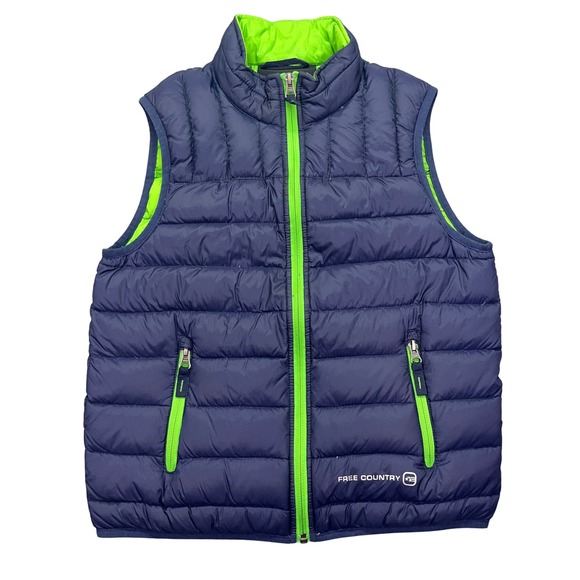 Free Country Puffer Vest Lightweight Down Fill‎ Navy Blue Green Trim Size M - Picture 1 of 6